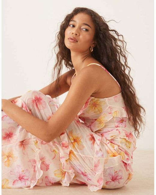 Wild Lovers Pink Cali Dreams Floral Print Ruffle Beach Maxi Dress