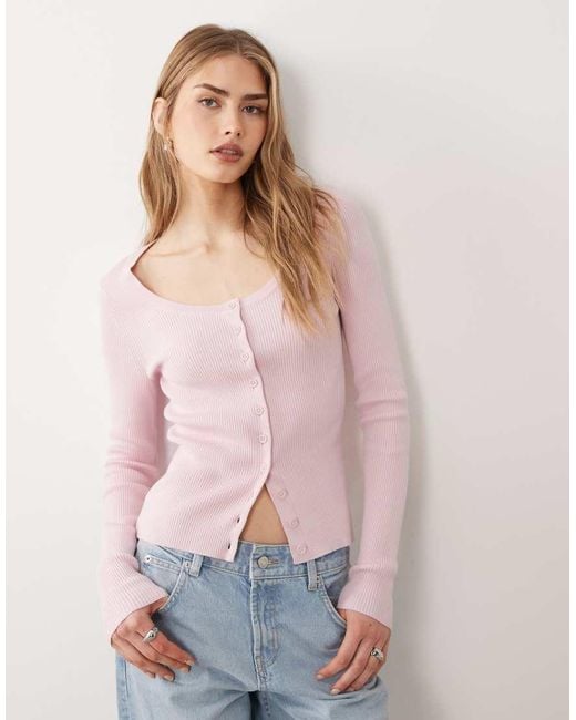ASOS Pink Cotton Blend Wide Scoop Cardigan