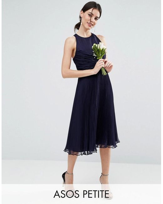  Asos  Wedding  Pleated Midi Dress  With Ruched Detail Navy  