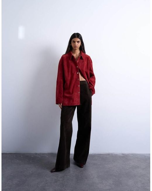TOPSHOP Red Real Suede Shirt