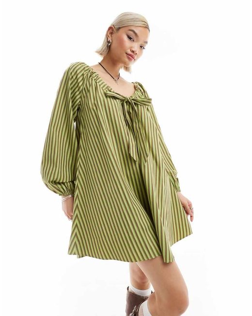 Glamorous Green Bow Tie Smock Mini Dress