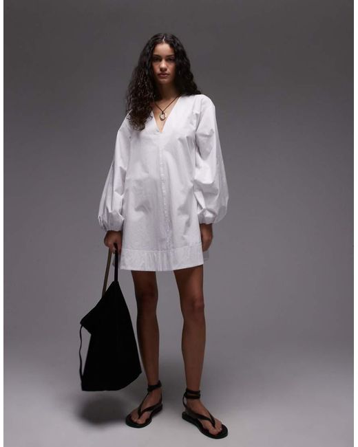 TOPSHOP Gray Poplin Babydoll Mini Dress