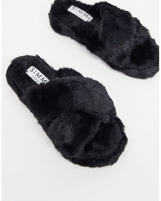 SIMMI Shoes Black Simmi London Fluffy Slippers