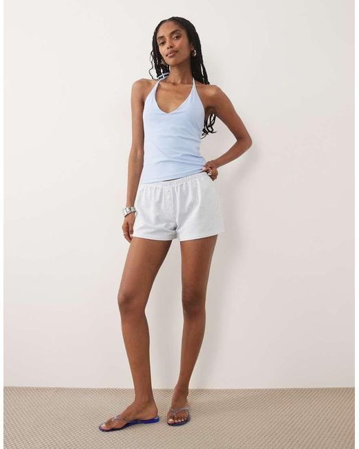 Abercrombie & Fitch Blue Bra Free V-neck Seamless Halter Top