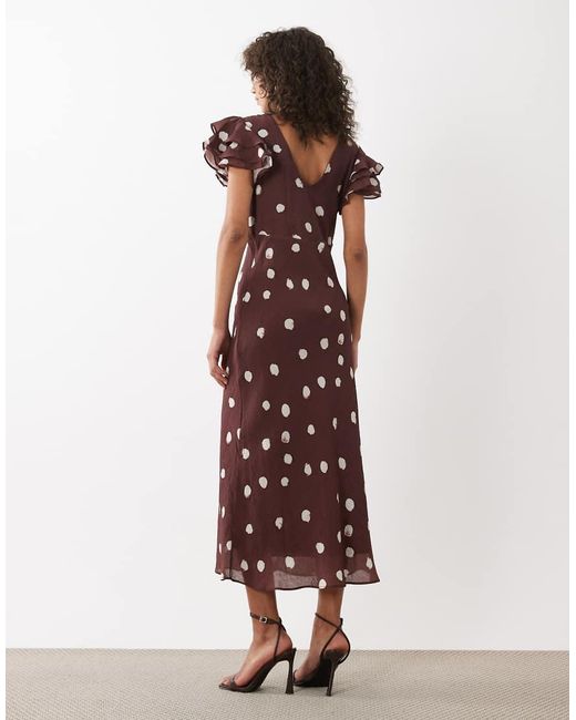 Nobody's Child Red Lola V Neck Back Detail Flutter Sleeve Midi Dress