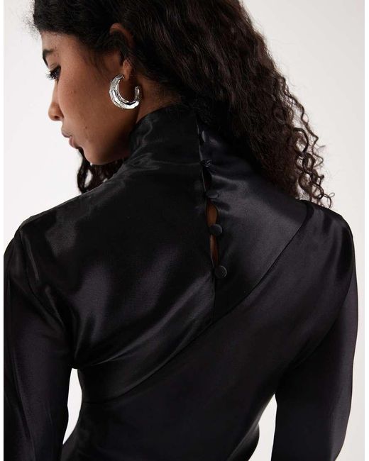 ASOS Black Bias Satin Asymmetric Hem Maxi Dress