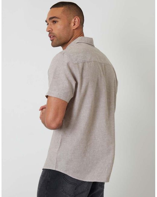 Threadbare Gray Short Sleeve Linen Blend Shirt for men