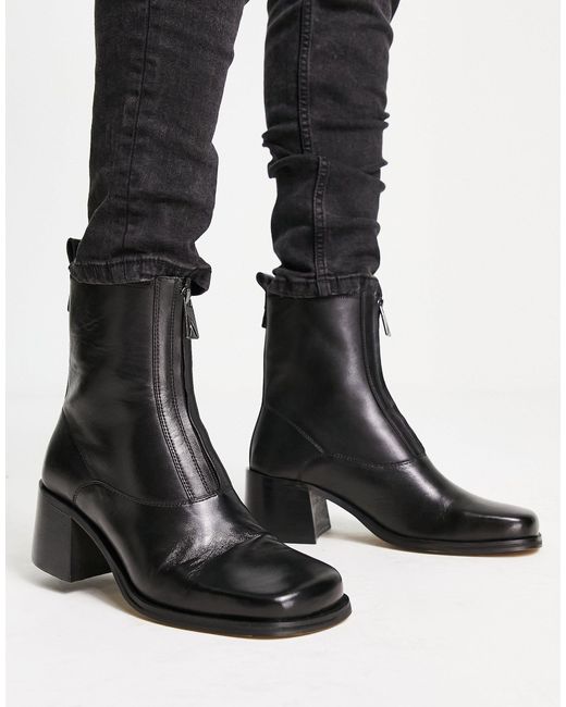 ASRA Black Monty Zip Front Heeled Boots for men