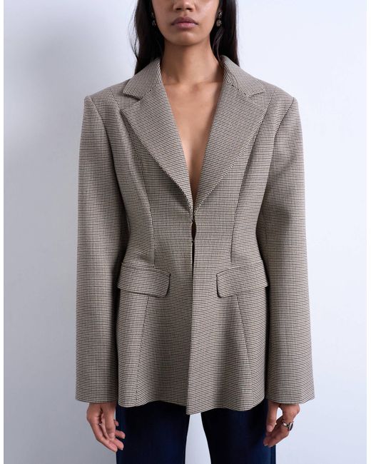 TOPSHOP Gray Co Ord Check Cinched Waist Blazer