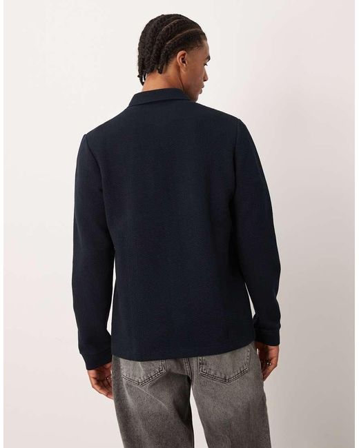 Chaqueta Azul Marino Estilo Camisa Con Botones De Tejido Texturizado De ASOS de hombre de color Blue