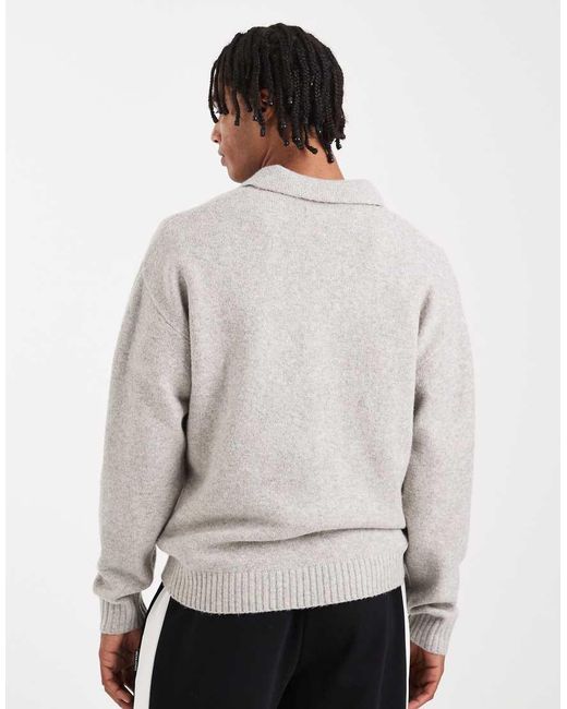 Jack & Jones Gray Boucle Polo Jumper for men