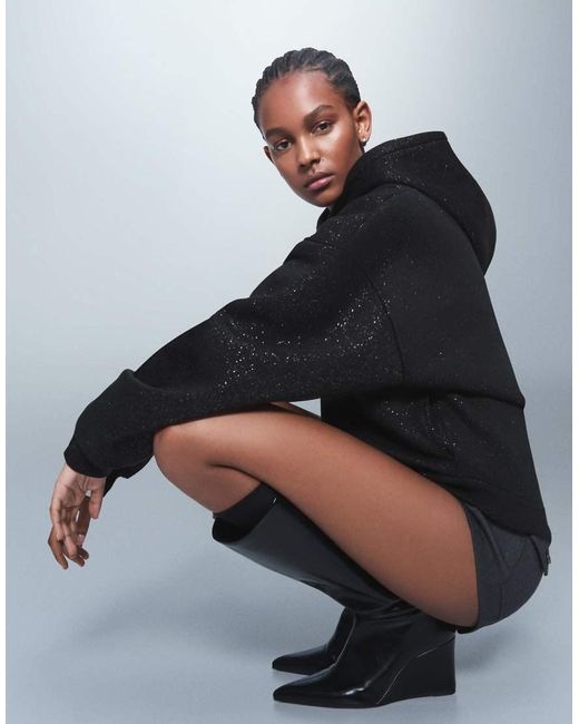 Bershka Black Glitter Hood Sweatshirt