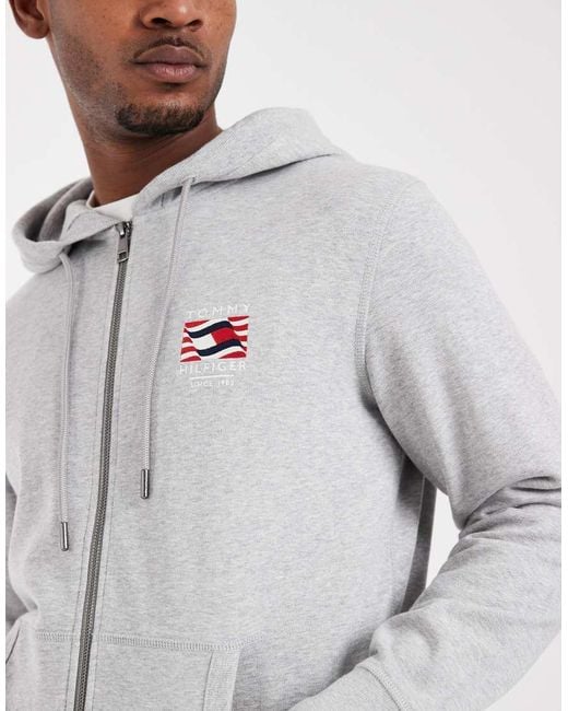 Tommy Hilfiger Gray Flag Zip Through Hoodie for men