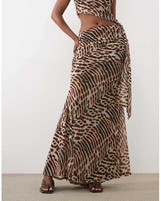 ASOS Brown Co-ord Printed Stretch Chiffon Maxi Skirt