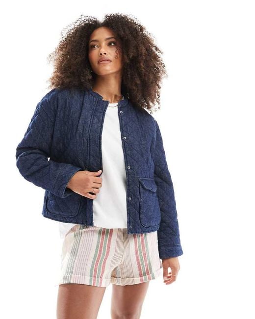 ONLY Blue Quilted Denim Jacket With Front Pocket Detail