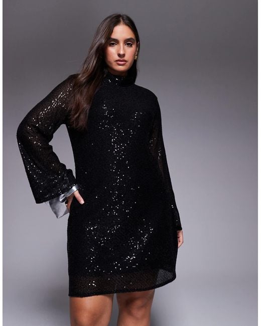 Jaded Rose Plus Black High Neck Cowl Back Sequin Mini Dress