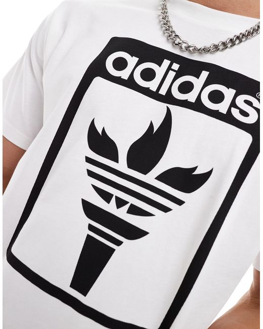 Adidas Originals White Olympics Torch Graphic T-shirt for men
