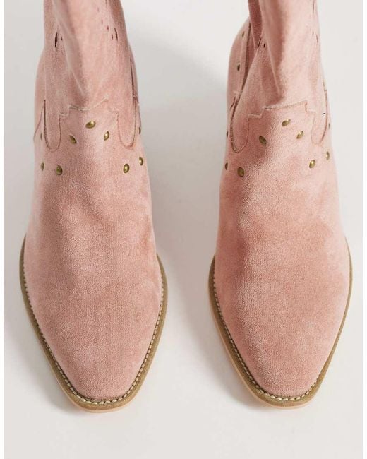 Glamorous Pink Western Knee Boots