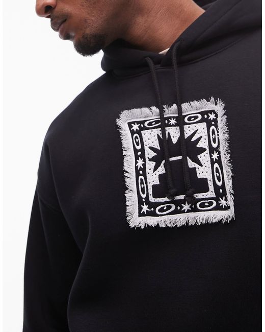 Topman Blue Oversized Fit Hoodie With Frayed Patch Embroidery for men