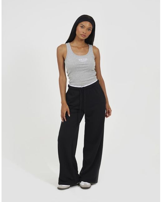 Brave Soul Black Contrast Double Waistband Wide Leg Joggers