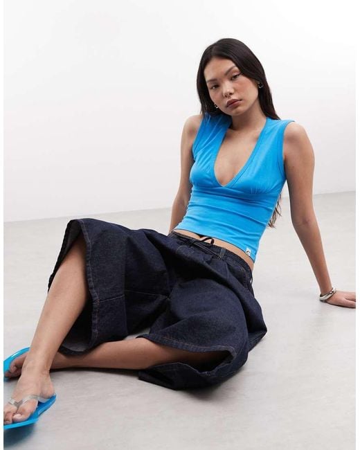 Collusion Blue Deep V-neck Singlet