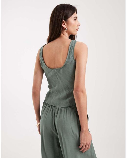 Vero Moda Green Plunge Front Ruched Detail Sleeveless Top Co-ord