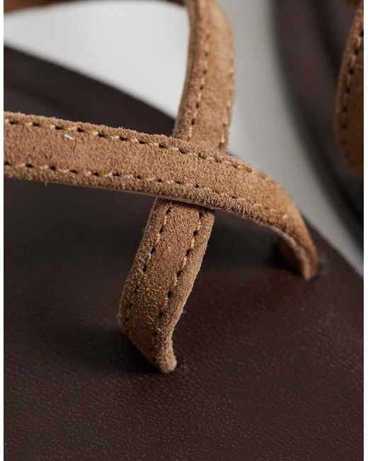 Mango Metallic 100% Suede Leather Strappy Flat Sandals