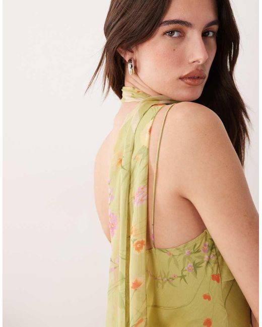 ASOS Green Slip Maxi Dress With Scarf Detail