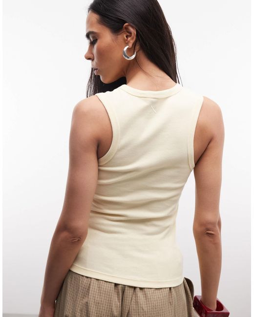 Collusion Natural Low V Neck Exposed Seam Ribbed Singlet