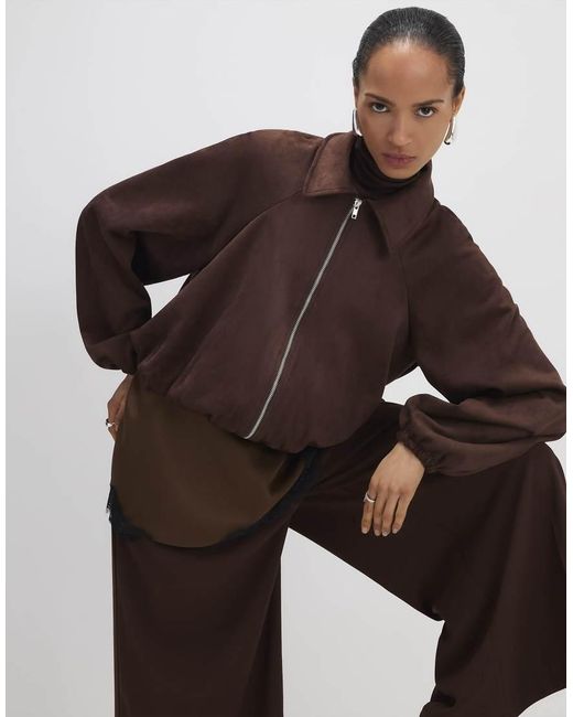 River Island Brown Faux Suede Collared Bomber Jacket