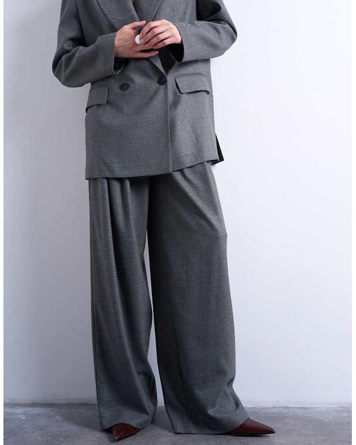 Pantalones Grises Anchos Con Pinzas De (Parte De Un Conjunto) TOPSHOP de color Blue
