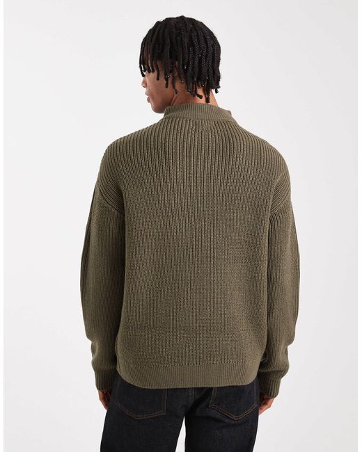 New Look Green Fisherman Knit 1/4 Zip Jumper for men