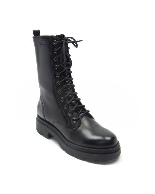 OFF THE HOOK Black Camden Biker Leather Lace Ups High Boots