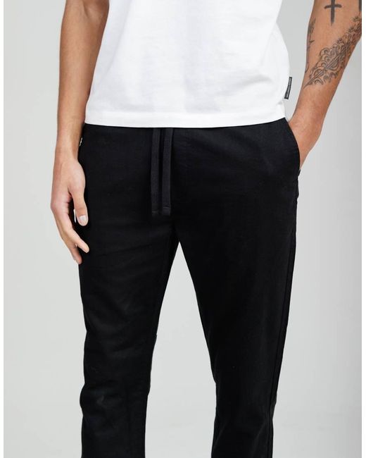 French Connection Blue Cotton-Linen Blend Drawstring Cuffed Trousers for men