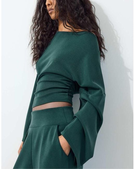 Stradivarius Green Asymmetric Cropped Sweatshirt