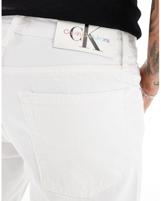 Calvin Klein White Pride Slim Denim Shorts for men