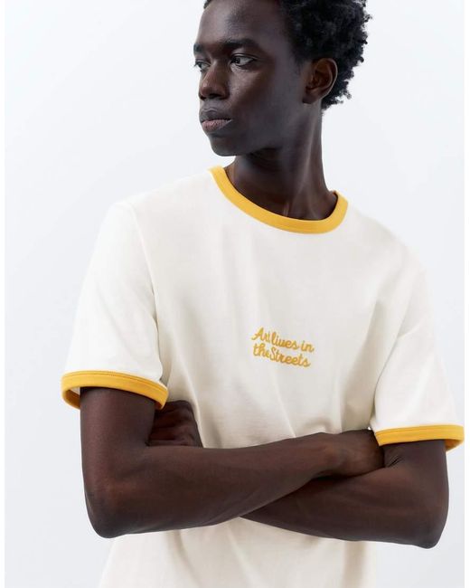 Pull&Bear White Textured Slogan T-Shirt for men