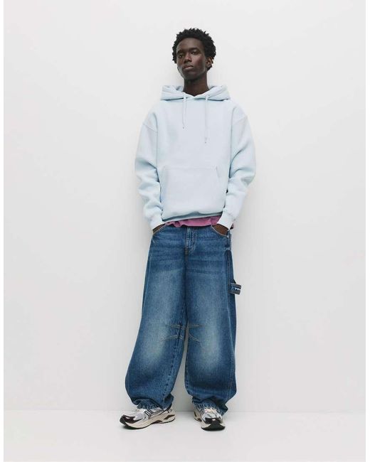 Pull&Bear Blue Basic Hoodie for men