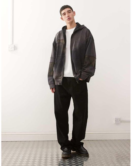 Weekday Gray Camo Print Zip Through Hoodie for men