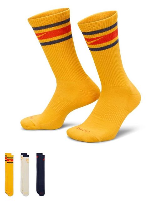 Nike Yellow Retro Log Everyday Plus 3 Pack Logo Socks for men