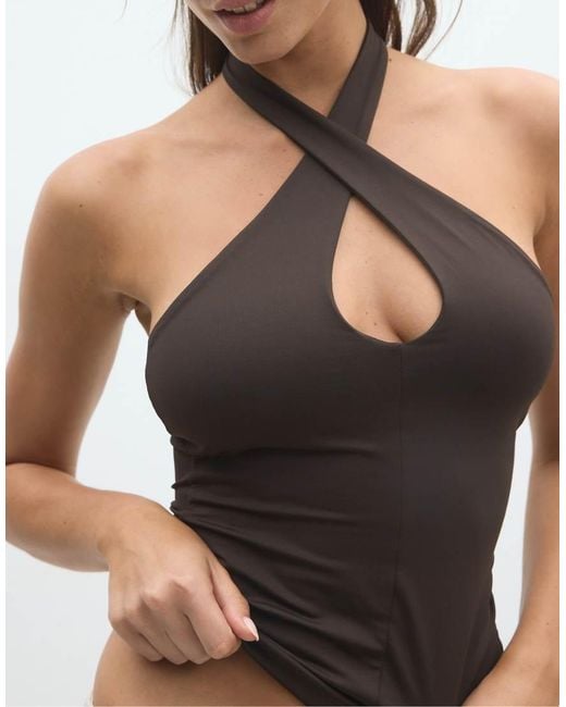 Stradivarius Black Halter Cross-Over Top