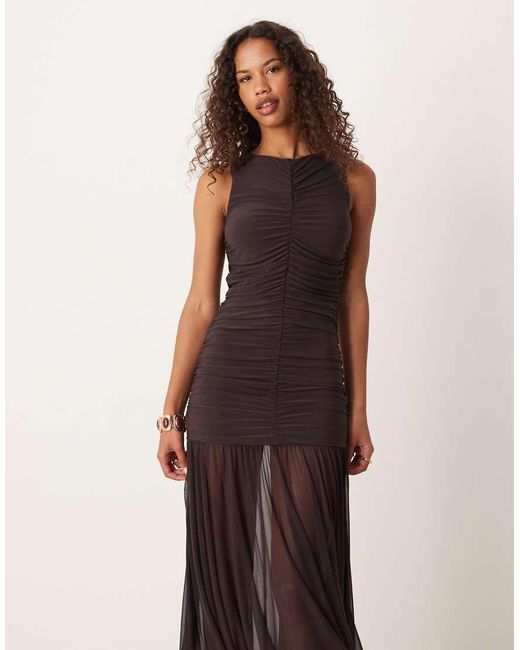 Gina Tricot Natural Sleeveless Dropped Waist Midi Dress