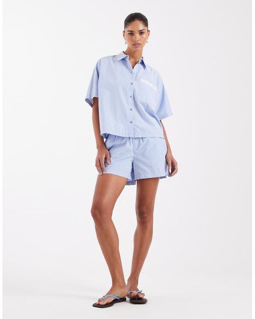 JJXX Blue Co Ord Poplin Stripe Shirt