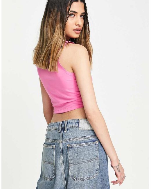 Noisy May Pink Twist Front Crop Top