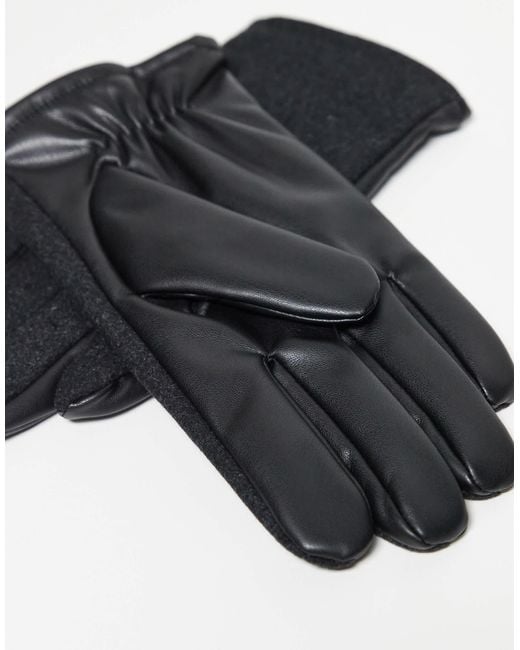 ASOS Black Felted Leather Gloves for men