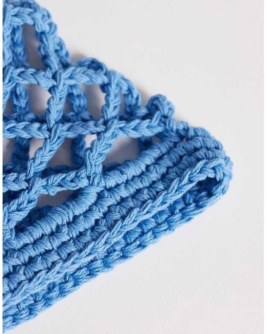 South Beach Blue Open Weave Crochet Skull Cap