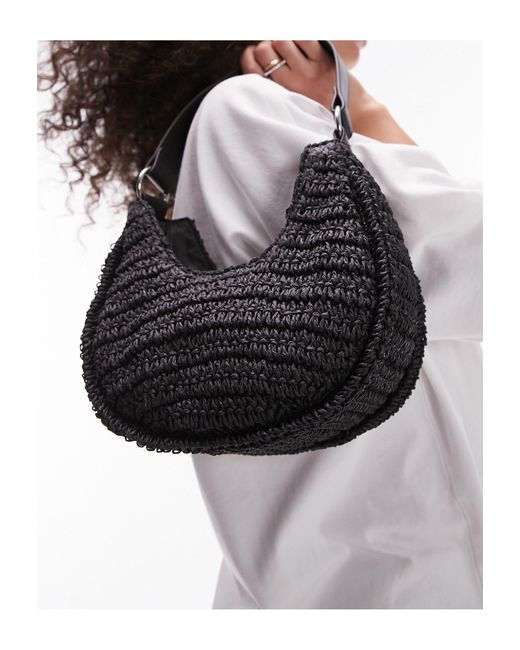 Sacha - sac porté épaule incurvé en paille à poignée contrastante TOPSHOP en coloris Gray