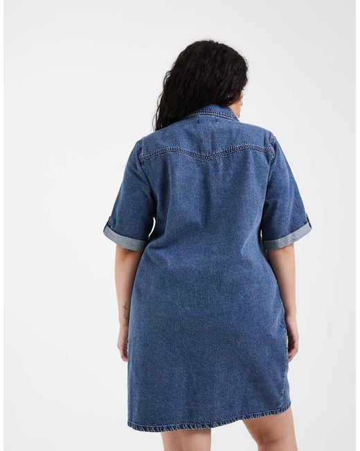 Vero Moda Blue Short Sleeve Button Front Denim Mini Dress