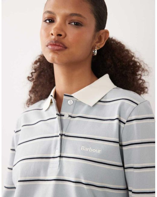Barbour Gray Ashwell Long Sleeve Stripe Polo Top
