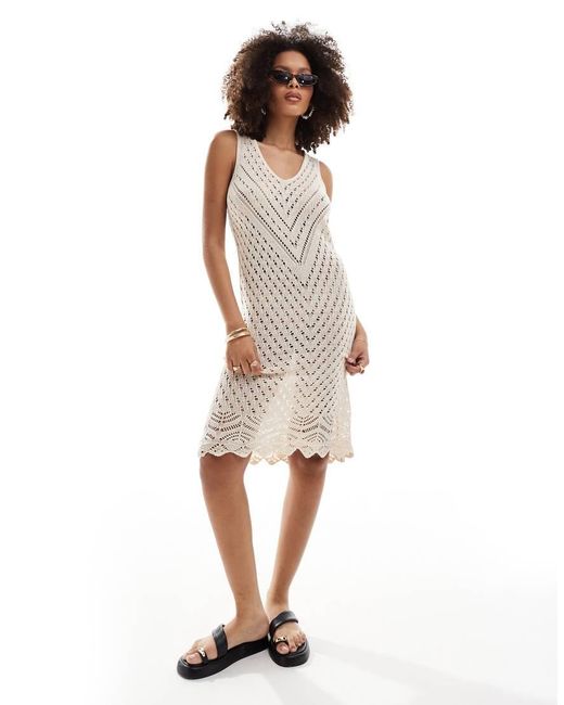 Jdy White V Neck Crochet Midi Dress